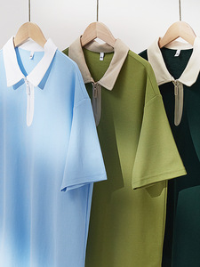 Polo informal de manga corta para hombre de buena calidad con cierre de color al por mayor - Product Image 3