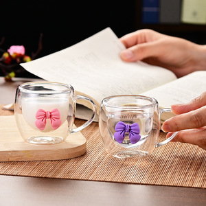 Taza <span class=keywords><strong>de</strong></span> princesa DIY <span class=keywords><strong>de</strong></span> alta calidad para niñas, lazo rosa y flor rosa, vasos <span class=keywords><strong>de</strong></span> vidrio para jugo y leche - Product Image 1