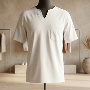 Chemise habillée homme à manches courtes 100% coton popeline col en V coupe ample couleur unie grande taille printemps boutons corne séchage rapide - Product Image 3