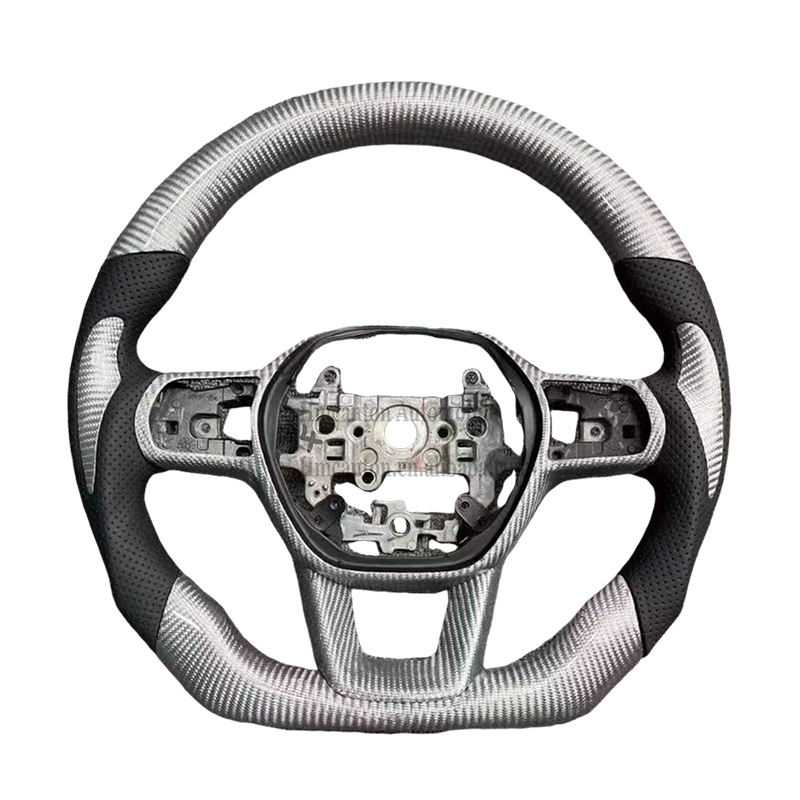 Poignée en fibre de carbone argent + cuir perforé + noir