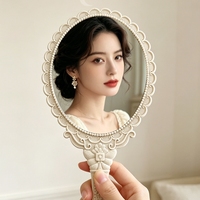 Miroir de poche vintage en paille de blé naturelle, motif crème de style européen, miroir de maquillage haute définition