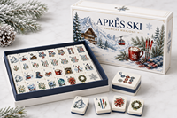 Tuiles de jeu de Mahjong américain Apres Ski, thème station de ski hivernale, sac de transport en acrylique inclus, pour cadeau familial, club, vente en gros, OEM