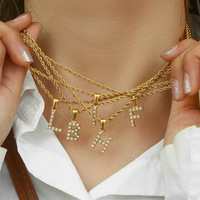 Colliers pendentifs pour femmes, perle vintage avec breloque lettre et chaîne en corde, acier inoxydable PVD, ne ternit pas