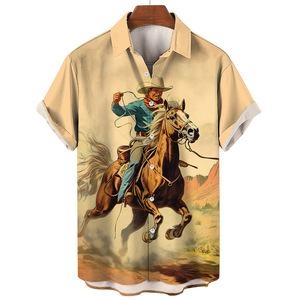 Camisetas de Manga Corta con Botones Estilo Vaquero Occidental Personalizadas con Estampado de Caballo para Hombre, Verano 2026, MOQ Bajo - Product Image 4