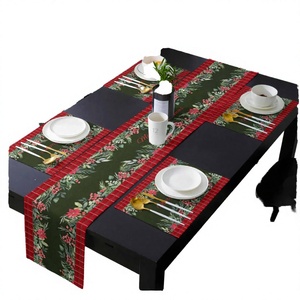 Ensemble de nappes de table en polyester/coton imperméable de luxe rouge imprimé flocons de neige pour la maison et l'hôtel, décoration de Noël, cuisine - Product Image 4