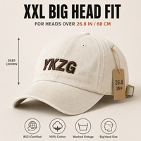 Casquette de baseball XXL personnalisée avec logo, 68 cm, crème, coupe oversize, calotte profonde, 100 % coton lavé, style Dad Hat pour hommes, vente en gros OEM