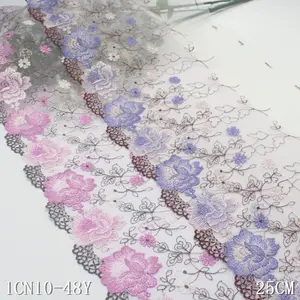 Factory Wholesale Vintage Style 25cm Light Purple Mesh Lace Fabric for Women Fancy Embroidered Lace