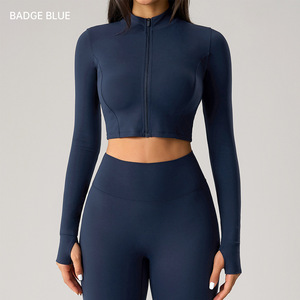 Veste de sport pour femme <span class=keywords><strong>à</strong></span> col montant et fermeture éclair intégrale, cintrée <span class=keywords><strong>à</strong></span> la taille, séchage rapide, extensible, pour le yoga et les activités de plein air - Product Image 6