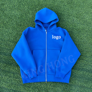 Sweats à capuche personnalisés de couleur unie à double fermeture éclair avec poche kangourou pour hommes - Product Image 1