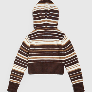 Kunden spezifische <span class=keywords><strong>Fuzzy</strong></span> Cropped Stripes Cardigan Damen Kapuzen strick pullover Gestreifter Strick pullover mit Reiß verschluss - Product Image 6