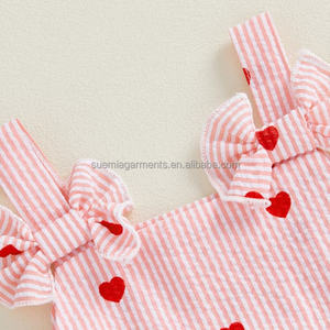 Conjunto de Ropa de Verano para Bebé Niña, 1 Pieza, Etiqueta Personalizada, Corazón Amoroso, Algodón, Cuello Cuadrado, Top y Pantalones - Product Image 3