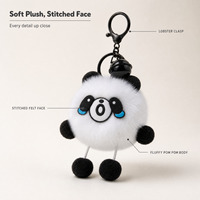 Porte-clés mignon en peluche panda avec pompon et clochette, breloque de sac en forme d'animal de dessin animé, cadeau pour filles
