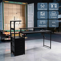 Bureau d'ordinateur en forme de L réversible avec grand espace de travail, étagère et table de jeu noire