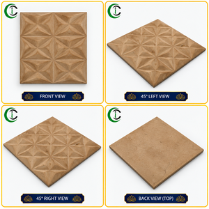 Panel de piedra decorativo de mármol marrón cuadrado con diseño geométrico 3D de estrella de 12 pulgadas para decoración de pared en el hogar u oficina. - Product Image 2