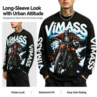Sweat-shirt imprimé pour homme, motif squelette de moto, col rond, pull décontracté pour la collection streetwear