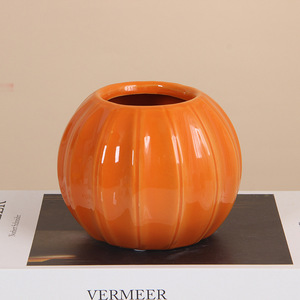 Vase en céramique Kch en forme de citrouille, arrangement de fleurs artificielles pour la décoration du salon, ornement festif - Product Image 3