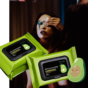 Toallitas de maquillaje verde aguacate efectivas al por mayor, toallitas húmedas desmaquillantes, toallitas de maquillaje para niñas, limpieza facial - Product Image 1