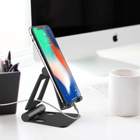 Logo personnalisé Cadeau d'affaires Support de téléphone portable en alliage d'aluminium Double pliable Tablette de bureau Support de téléphone portable avec logo personnalisé