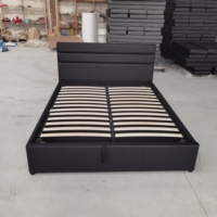 Cadre de lit King/Queen avec système de levage hydraulique, revêtement en cuir noir, lit convertible réglable avec sommier, structure en métal