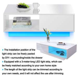 Mesa de centro simple de alto brillo, mesa de centro con 4 cajones y luz LED para muebles de sala de estar, 2022 - Product Image 5