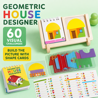 Jeu de puzzle géométrique pour designer de maisons, 60 défis visuels, 15 cartes de formes transparentes, support d'affichage en bois, éducatif pour tous les âges