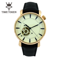 Montre mécanique automatique de luxe pour homme TIME TOKEN, cuir véritable de haute qualité, tourbillon, cristal saphir, analogique, 5 ATM étanche