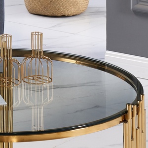 Đồ Nội Thất Phòng Khách Bằng Thép Không Gỉ Thiết Kế Hiện Đại Bàn Cà Phê Tròn Vàng Mặt Kính Màu Đen Sang Trọng - Product Image 4