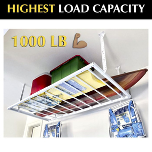 Étagère de <span class=keywords><strong>rangement</strong></span> suspendue JH-Mech blanche à grande capacité pour <span class=keywords><strong>garage</strong></span>, robuste, sécurisée, pour le stockage en hauteur, étagère en métal pour <span class=keywords><strong>plafond</strong></span> - Product Image 2