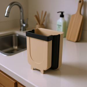 Mini bote de basura de plástico marrón para cocina, contenedor rectangular con tapa abierta para residuos. - Product Image 2