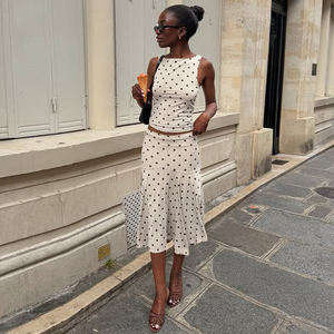 INS Street Style Polka Dot Sleeveless Tank Top & <b>Mermaid</b> Skirt Set for Women | French Chic Casual Two Piece <b>Outfit</b> - Product Image 4