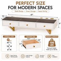 Table de toilette flottante sur pied de 47 pouces avec tiroirs et trous de rangement, bureau multifonctionnel pour maquillage/coiffure/étude, design moderne