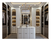 Système de dressing de luxe élégant blanc avec portes vitrées et éclairage LED pour dressing intégré