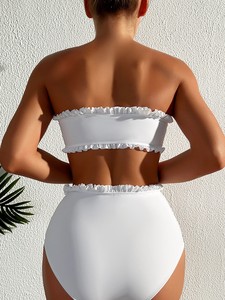 Ensemble de bikini bandeau sexy à volants, maillot de bain personnalisé avec logo, vêtements de bain de luxe pour femmes, vêtements de plage - Product Image 3