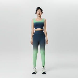 กางเกงโยคะเอวสูงไล่เฉดสี ผ้าไนลอนเนื้อนุ่ม สวมใส่สบาย เหมาะสำหรับพักผ่อน พร้อมโลโก้สั่งทำ ชุดเลกกิ้งโยคะผู้หญิง 2 ชิ้น สวมใส่สบาย - Product Image 3
