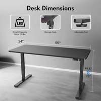 Bureau debout motorisé moderne et minimaliste à plateau divisé, réglable en hauteur, avec mémoire de position et design écoresponsable