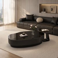 Ensemble de tables basses en verre trempé noir sophistiqué de forme irrégulière, style minimaliste moderne, adapté aux salons et aux halls d'entrée