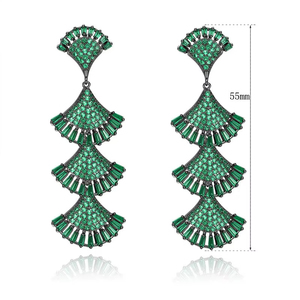 Pendientes de latón chapados en oro con circonitas negras y verdes, con colgante de <span class=keywords><strong>abanico</strong></span> personalizado, para mujer, de moda, exagerados, para fiesta - Product Image 3