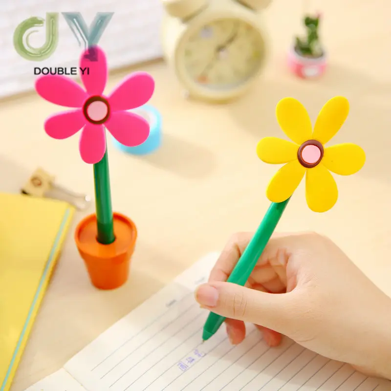 사용자 정의 크리 에이 티브 해바라기 볼펜 귀여운 꽃 냄비 모양 실리콘 펜