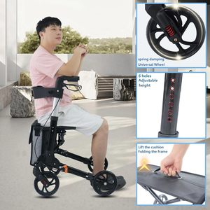 Lightweight 16lbs <strong>Rollator</strong> <strong>Walker</strong> for Seniors 4X8 Wheels with Handbrake Padded Seat &amp; Backrest Convenient Folding Walking Aid - Product Image 6