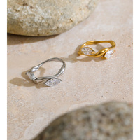 JINYOU 8466 Größe 6789 Filigraner Wellenblatt-Zirkonia-Ring PVD-Vergoldeter Edelstahlring für den Alltag