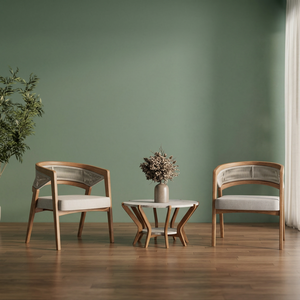 Modern Wooden Living Room <b>Chair</b> With Grey Cushion And Woven Backrest Scandinavian Design Ergonomic Home Furniture - Product Image 3