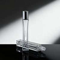 Flacon roll-on de luxe 10 ml en verre carré, vide, transparent, rectangulaire, pour parfum, avec bouchon or/argent, logo personnalisé