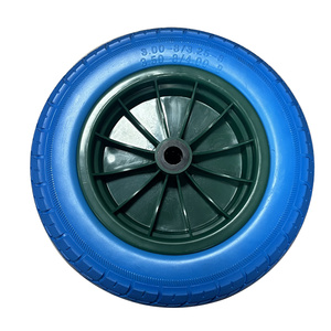 Roue de brouette anti-crevaison PU1409 14x3.50-8, pneu en mousse PU bleu de 14 pouces, jante en plastique verte pour chariot de jardin, chariot à main, unité de chariot à roulettes - Product Image 2