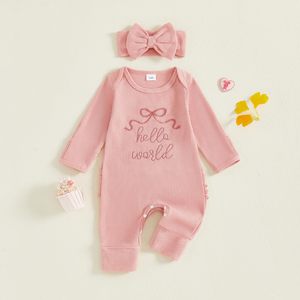 Tutina a Maniche Lunghe in Maglia Waffle per Neonati con Fascia per Capelli, Set Morbido con Ricami per Neonati - Product Image 1