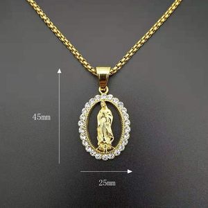 Gioielli religiosi Hip Hop dio benedetto intarsio in acciaio inossidabile Cubic Zirconia CZ collana con ciondolo vergine maria per donna uomo - Product Image 4