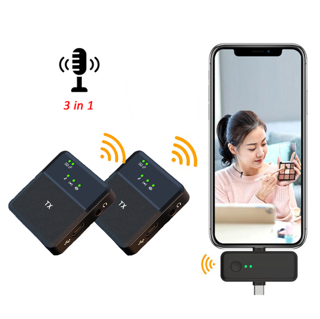 SX31 Digital 3 in 1 3.5mm Type-c Light Port Dual Wireless Lavalier Lapel Microphone Live Usb Type C Recording Phone