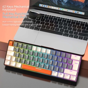 لوحة مفاتيح ميكانيكية محمولة من فري وولف T60 سلكية بـ62 مفتاحًا، لوحة مفاتيح <span class=keywords><strong>USB</strong></span> صغيرة بنسبة 60٪ مع مفاتيح حمراء/زرقاء وإضاءة خلفية للكمبيوتر المحمول والمكتب - Product Image 3