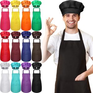 Tablier adulte Chapeau de chef ensemble avec poches Chapeau de chef réglable pour femmes hommes Costume Cuisine Cuisine Griller Peinture Artisanat