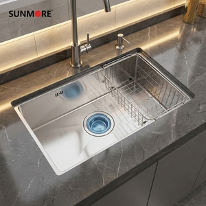 Évier de cuisine SUNMORE manuel sur mesure en acier inoxydable de haute qualité, à cuve unique, design moderne, installation sous plan, finition brossée - Product Image 5