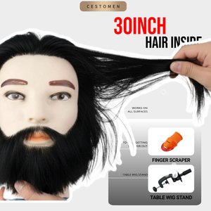 CestoMen Outils de pratique de coupe de cheveux Tête de mannequin d'entraînement d'étudiant de barbier en caoutchouc durable avec barbe - Product Image 2